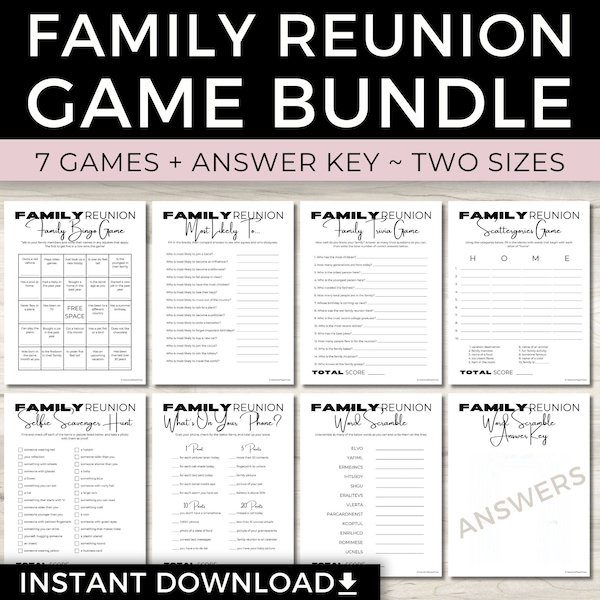 Familientreffen Spiele, DRUCKBARE Familientreffen Bingo, Familien Quiz Spiele, Ice Breaker Spiele PDF