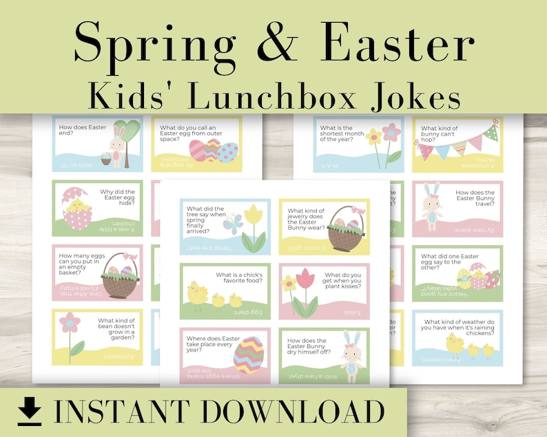 Easter Lunch Box Jokes for Kids, Spring Lunchbox Notes, Lunch Box Notes