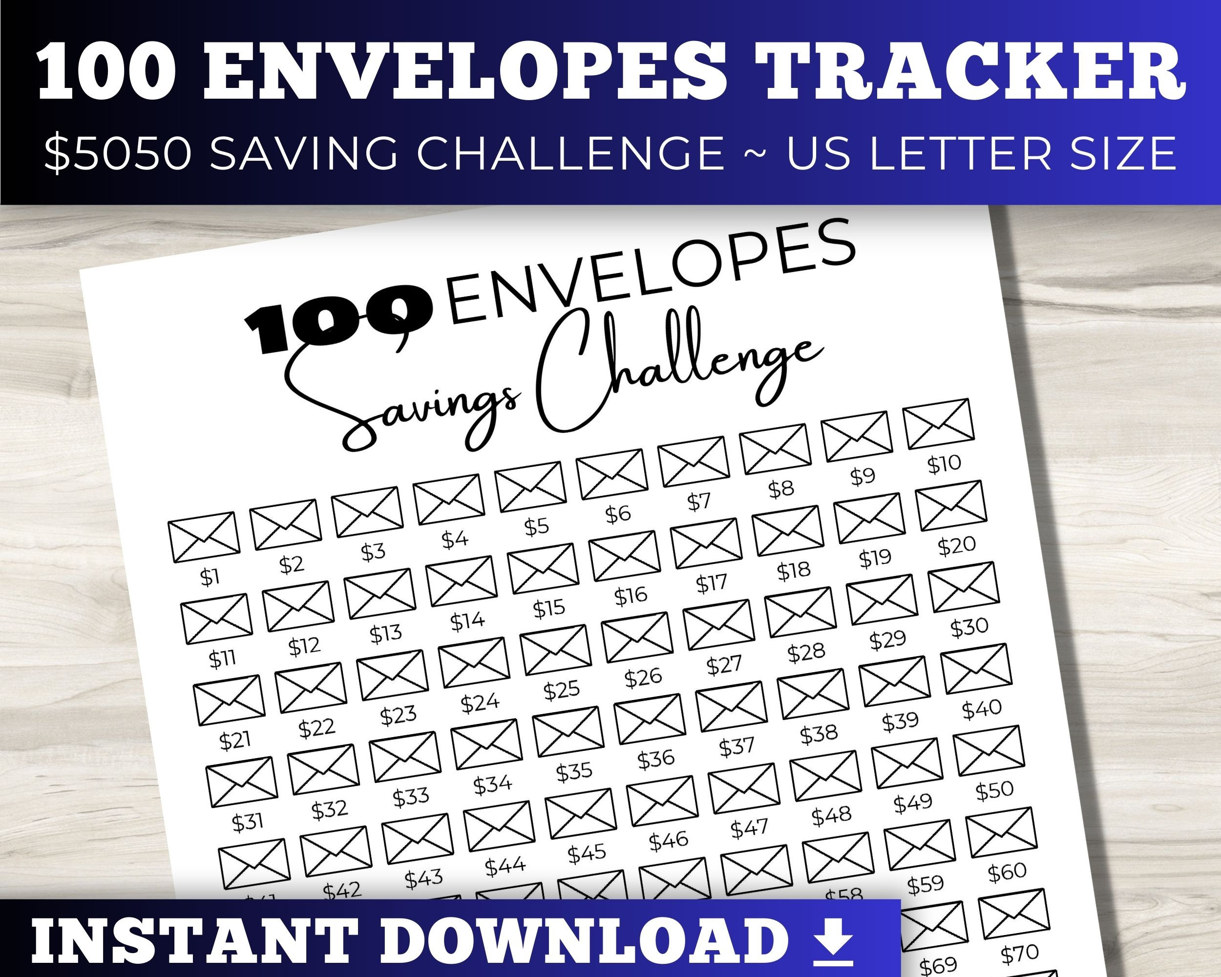100 Envelope Challenge Printable Save 5000 in 100 Days Money Save