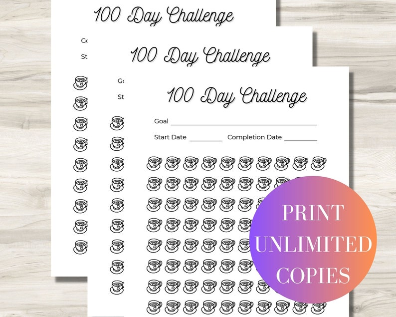 100 Days Challenge Printable Habit Tracker, Goal Tracker Coloring Page