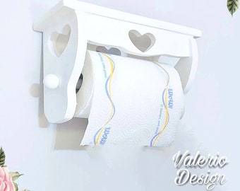 Portarrollos de cocina, organizador de cocina, portarrollos de madera para pared, portarrollos shabby chic, servilletero, estante de pared