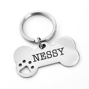 Bone-Shaped Dog Tag Engraved in Stainless Steel Personalized Identification with Name and Telephone Numbers image 2