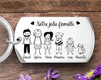 Porte clé personnalisé gravé famille en métal acier inoxydable