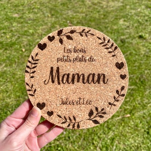 Personalized Cork Trivet - Mom's Bons Petits Plats, Signed by the Children