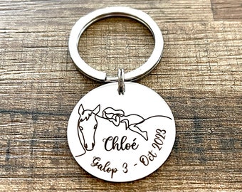 Porte clé personnalisé cheval et cavalière, cadeau fan d'équitation