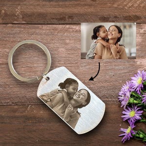 Personalized Brushed Stainless Steel Keychain with Photo - A Gift for Father&#39;s Day or Mother&#39;s Day for example
