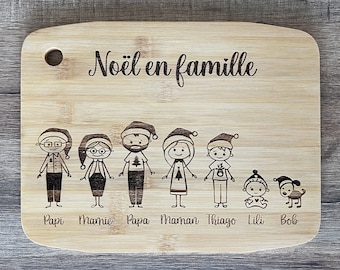 Planche apéro personnalisée en bambou avec personnages, cadeau de noël original