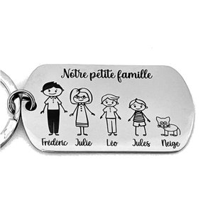Porte clé Famille en inox miroir gravé, idée cadeau personnalisé original