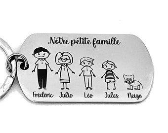 Porte clé Famille en inox miroir gravé, idée cadeau personnalisé original