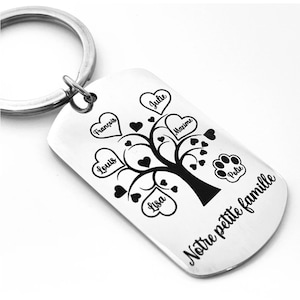 Porte clé personnalisé gravé famille en inox arbre de vie, idée cadeau noël, fête des pères, des mères, papa, maman...