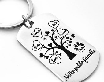 Personalized engraved family key ring in stainless steel tree of life, Christmas gift idea, Father's Day, Mother's Day, dad, mom...