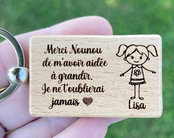 Porte clé Nounou, Cadeau personnalisé nounou, Porte clé en bois avec message