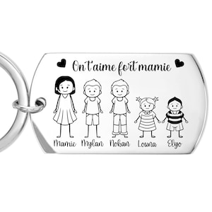 Porte clé personnalisé gravé famille en métal acier inoxydable, idée cadeau noël, fête des mamies, des mères, papa, maman... image 4