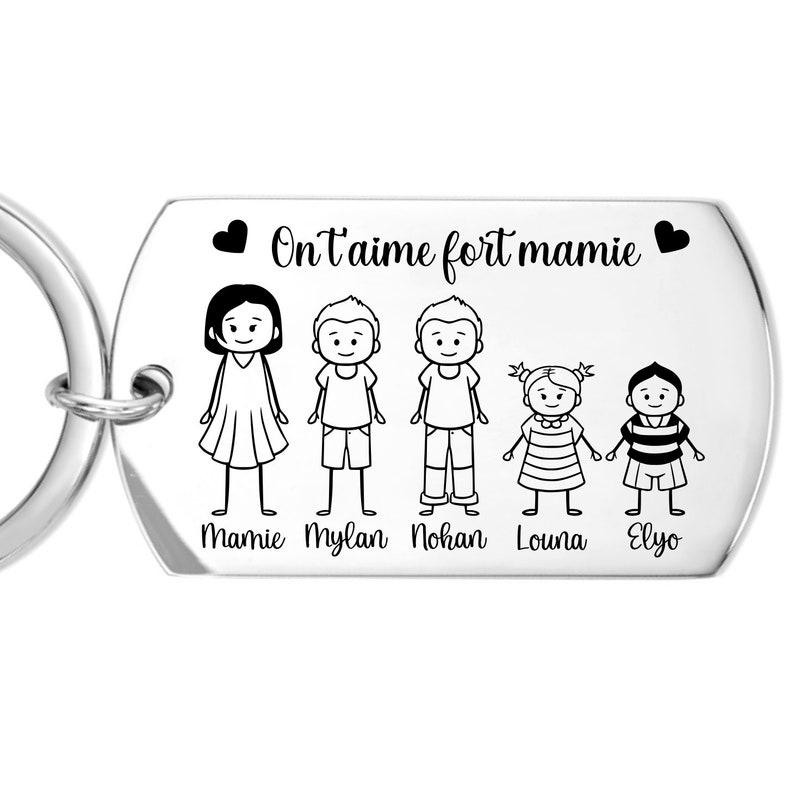 Porte clé personnalisé gravé famille en métal acier inoxydable, idée cadeau noël, fête des mamies, des mères, papa, maman... image 4