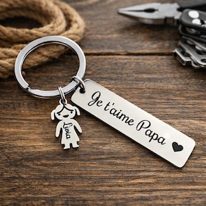 Porte-clés personnalisé Papa – Gravure prénom(s) enfants – Cadeau Fête des Pères – Texte sur-mesure – Famille – Papa héros