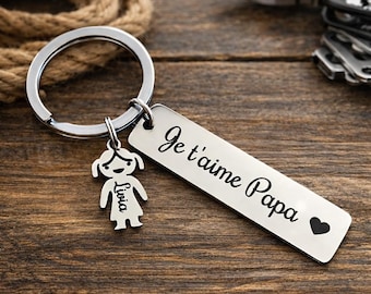 Porte-clés personnalisé Papa – Gravure prénom(s) enfants – Cadeau Fête des Pères – Texte sur-mesure – Famille – Papa héros