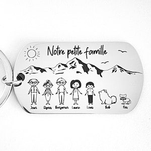 Porte clé famille gravé personnalisé en inox miroir, idée cadeau personnalisé pour la fête des mères, des pères
