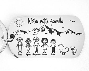 Porte clé famille gravé personnalisé en inox miroir, idée cadeau personnalisé pour la fête des mères, des pères ou comme cadeau de noël !