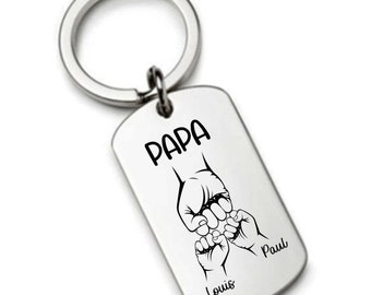 Cadeau Unique pour Papa Héro - Porte-clés Poing à Poing Personnalisé avec les Noms de ses Enfants