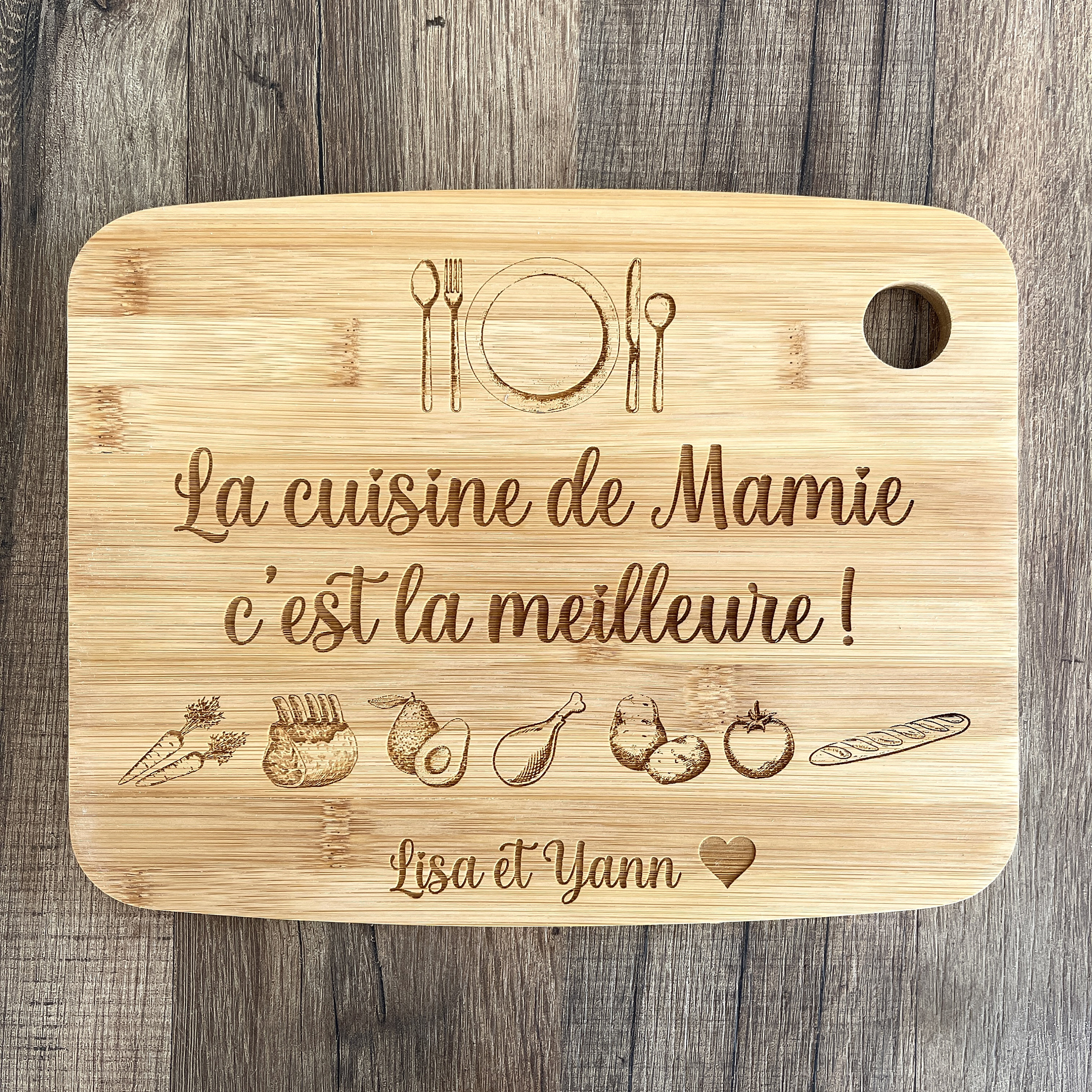 Gift for granny, grandmother or mom, personalized bamboo cutting or aperitif board