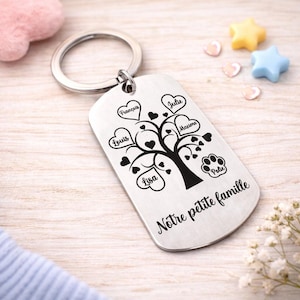 Porte clé personnalisé gravé famille en inox arbre de vie, idée cadeau noël, fête des pères, des mères, papa, maman...