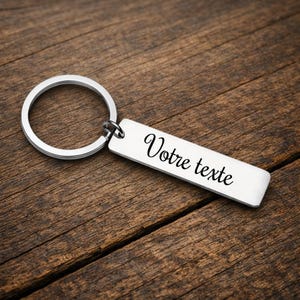 Porte-clés personnalisé en inox miroir – texte gravé recto ou recto/verso