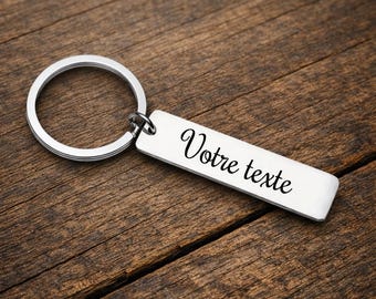 Porte-clés personnalisé en inox miroir – texte gravé recto ou recto/verso