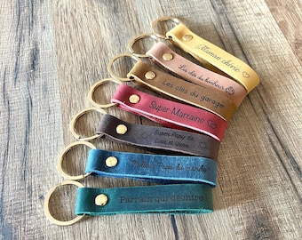 Personalized leather key ring, gift idea for Mother's Day, Father's Day, as a gift for a godfather, godmother, grandpa or grandma