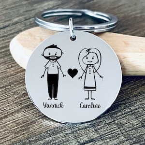 Personalized couple key ring gift idea for Valentine&#39;s Day or wedding in mirror stainless steel