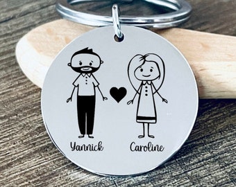 Porte clé personnalisé idée cadeau saint Valentin ou mariage, couple... en inox miroir