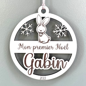Personalized First Christmas Wooden Ball: Cute Rabbit to Celebrate Baby&#39;s First Christmas