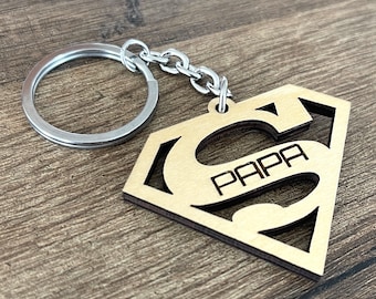 Wooden Keychain 'Super Dad' - Original and Authentic Gift for Father's Day
