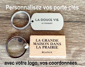 Porte clé publicitaire personnalisé en bois avec votre logo ou l'inscription de votre choix