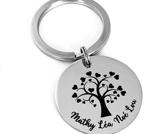 Personalisierter Lebensbaum-Schlüsselanhänger mit Herz und Vornamen, schöne Geschenkidee zum Muttertag