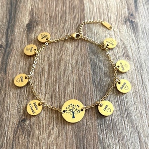 Personalized tree of life bracelet with name medals – women’s stainless steel jewelry