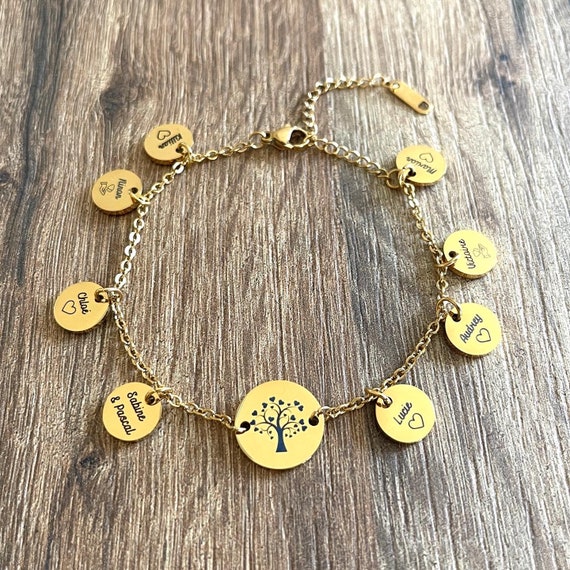 Personalized Tree of Life Bracelet and First Name Medals Personalized Mom Gift Mother s Day Etsy UK