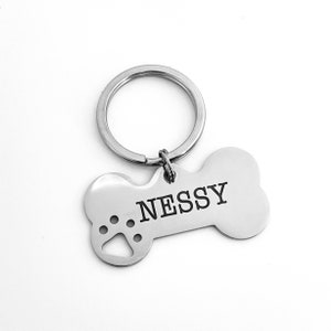 Bone-Shaped Dog Tag Engraved in Stainless Steel Personalized Identification with Name and Telephone Numbers image 6