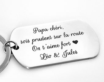 Porte clé personnalisé avec message gravé en inox miroir, idée cadeau fête des pères, fêtes des mères