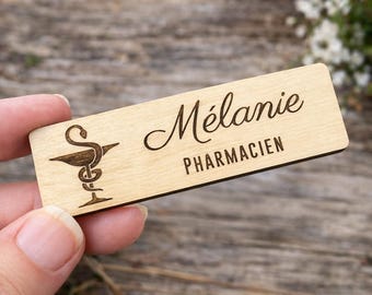 Personalized Wooden Pharmacy Badge with Magnet - Ideal for Pharmacists, Pharmacy Technicians, Nurses, Midwives
