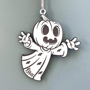 Décoration en bois personnalisée pour Halloween avec prénom citrouille et fantôme