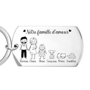 Porte clé famille personnalisable en métal acier inoxydable, cadeau maman papa fête des mères fête des pères