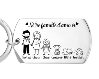 Customizable family key ring in stainless steel metal, gift for mom dad, Mother's Day, Father's Day