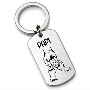 Porte clé Personnalisé pour Papi - cadeau Grand Père Papy - Porte clés Poing à Poing Personnalisé avec les Noms de ses petits Enfants