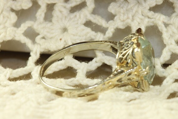 18K Edwardian Aquamarine Filigree Ring - image 4