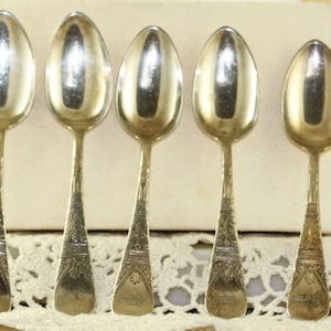 Five Estate Rogers Silver Plate Decorated Demitasse Spoons