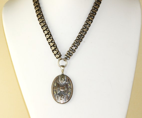 Sterling/Rose Gold Victorian Locket with Library … - image 1
