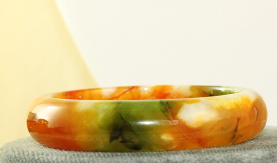 Certified Multicolored Jade Bangle - image 3