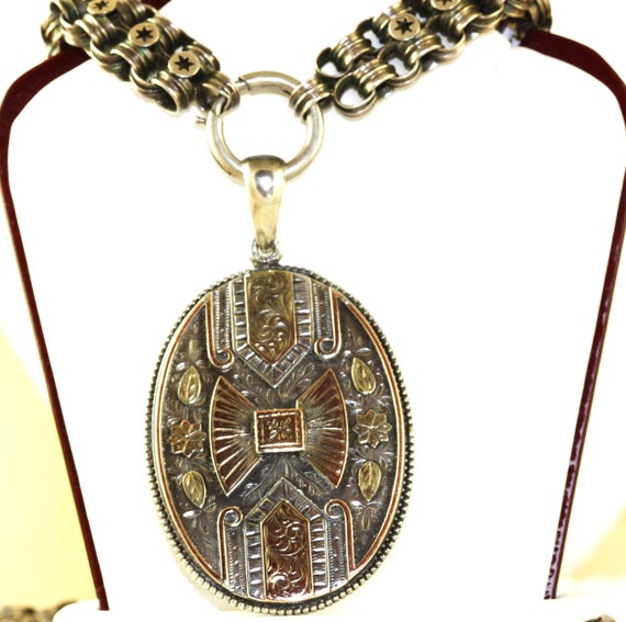 Sterling/Rose Gold Victorian Locket with Library … - image 2