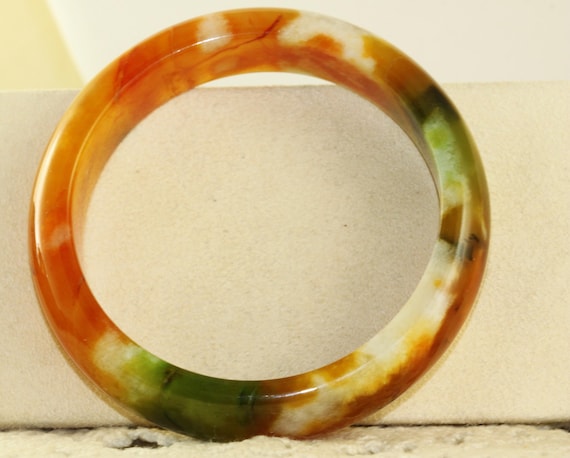 Certified Multicolored Jade Bangle - image 2