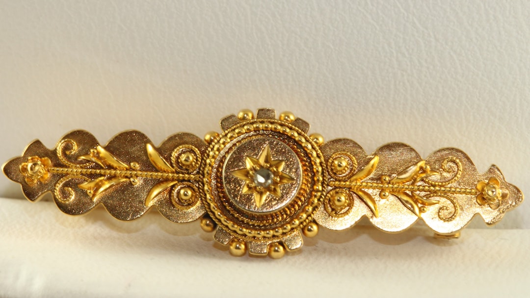 Early 20th Century 15K Ornate Diamond Bar Pin